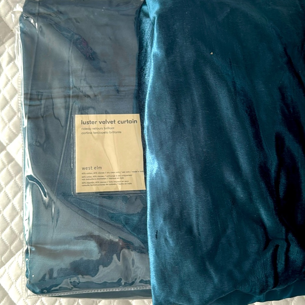 4 -West Elm Regal Blue Luster Velvet Curtains  48x84
